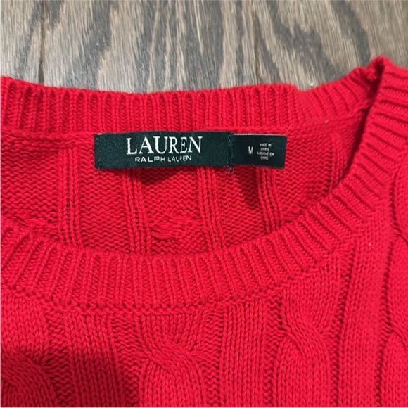 Ralph Lauren Red Cable Knit Sweater Medium - Picture 2 of 4